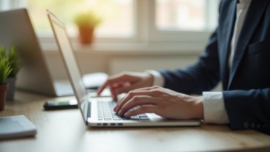 Osoba otwiera laptop, przygotowuje dokumenty, początek pracy, minimalistyczne biuro